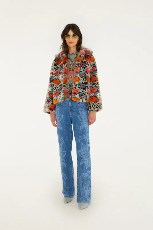 FLORAL FAUX FUR JACKET