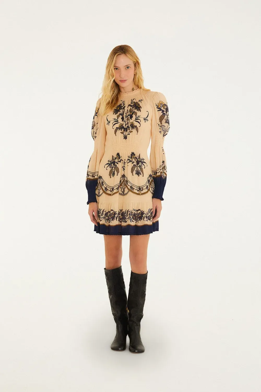 LIZ BEIGE LONG SLEEVE MINI DRESS