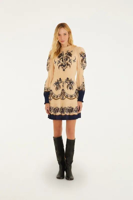 LIZ BEIGE LONG SLEEVE MINI DRESS