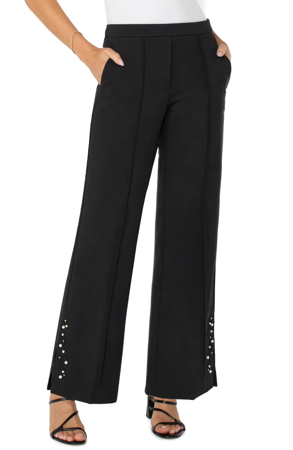 kayla pullon wide leg trouser w/ pearl trim