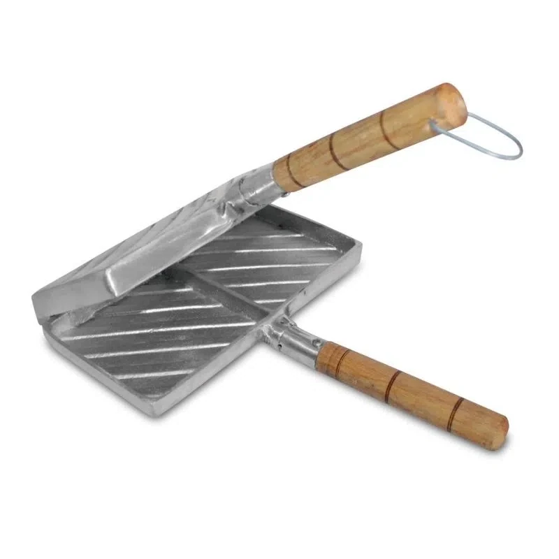 SANDUCHERA S&amp;S COCCIÓN MANUAL 2 PUESTOS EN ACERO INOX CON AGARRADERA DE MADERA (REF: SANDUCHERA 2PTOS)