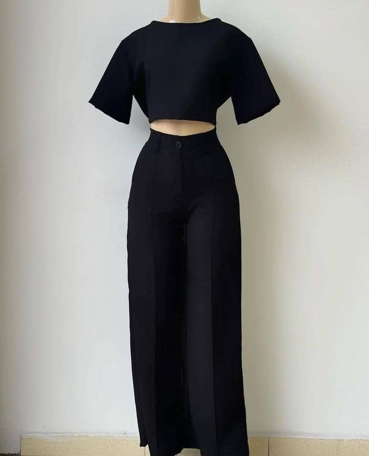 Full crop top and lines pant set