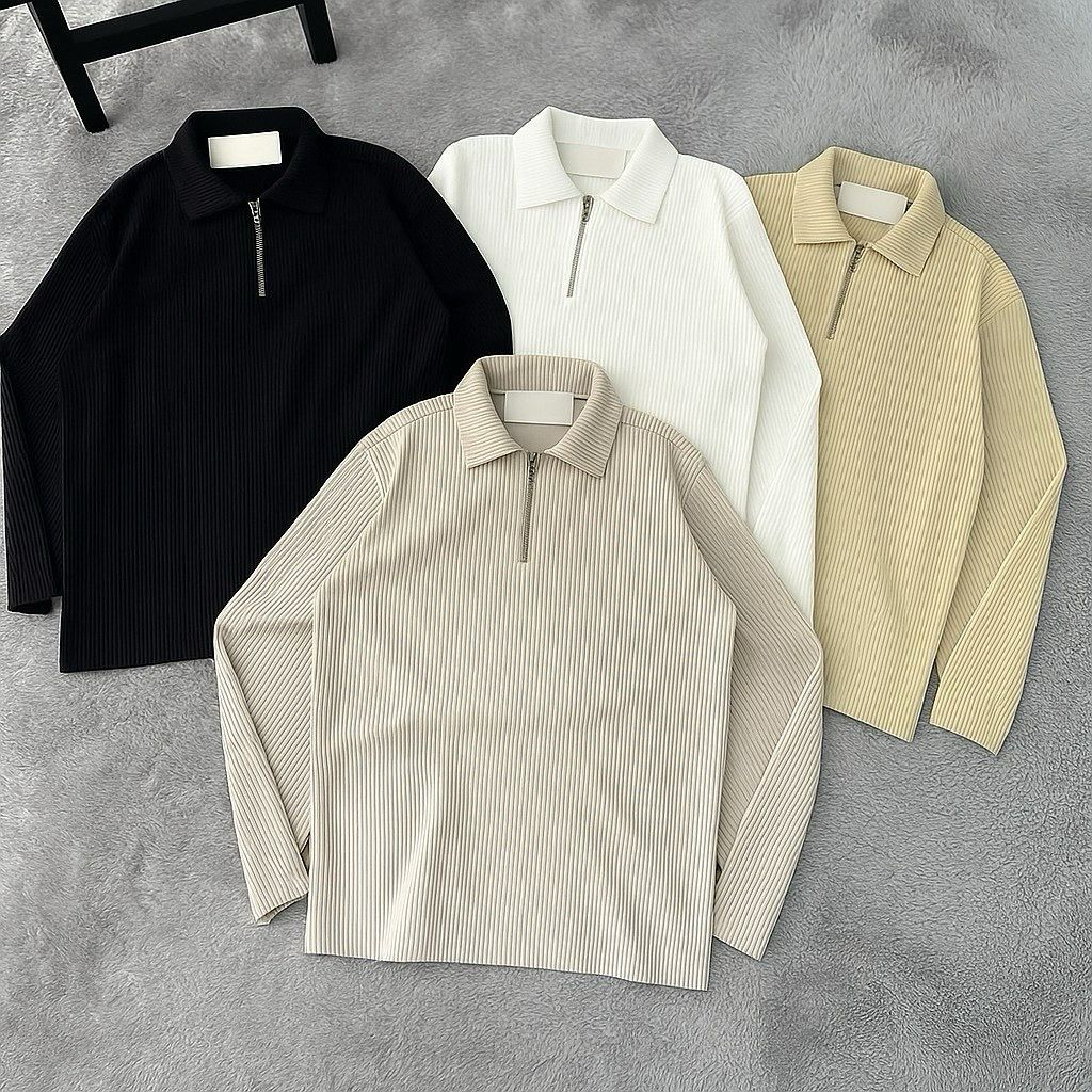 Standard Cotton Long Sleeve Zip Up Polo