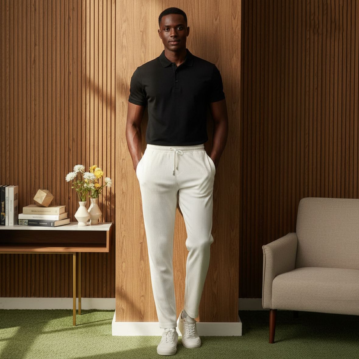 Rib Set Pants And Polo
