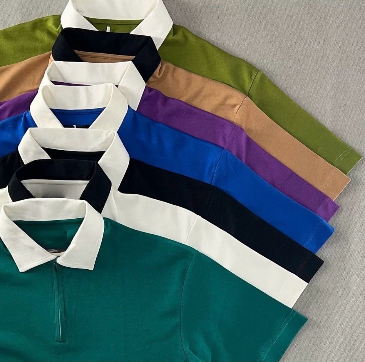 Contrast Zip Up Collar Polo