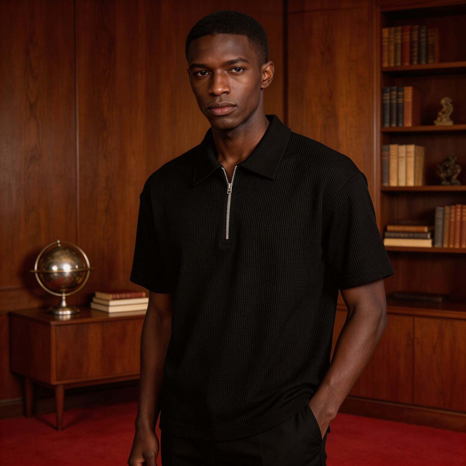 Ribbed zip polo