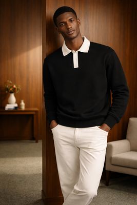 Reverse thin collar sweatshirt