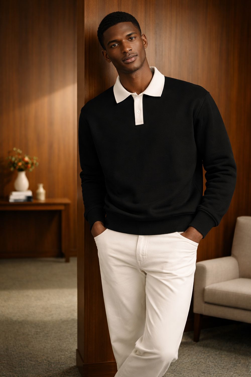 Reverse thin collar sweatshirt