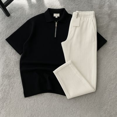 Standard Cotton Zip Polo And Linen Pants