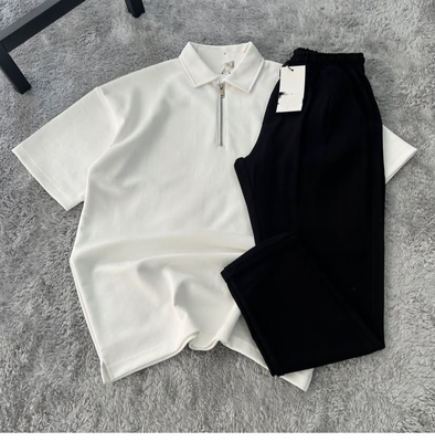Standard Cotton Zip Polo And Linen Pants