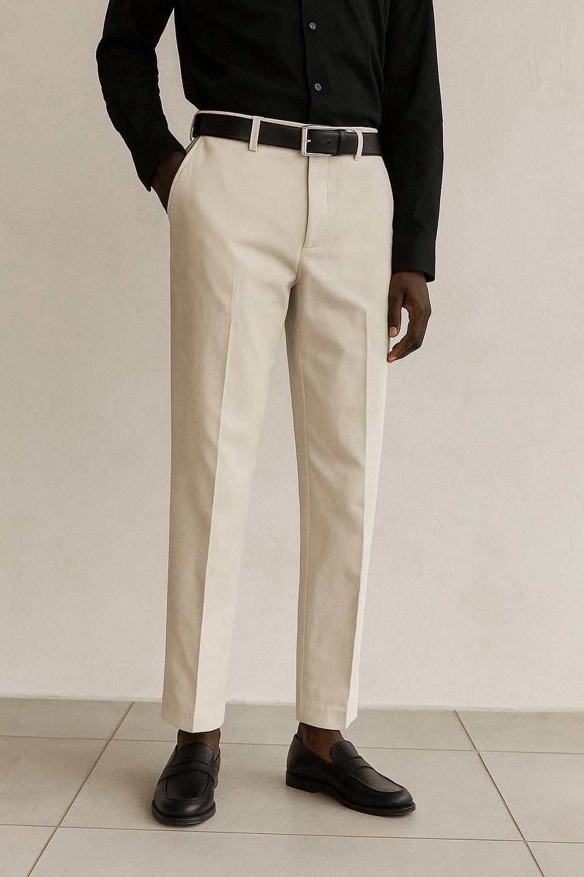 Standard Cotton Beige Pleated Trousers
