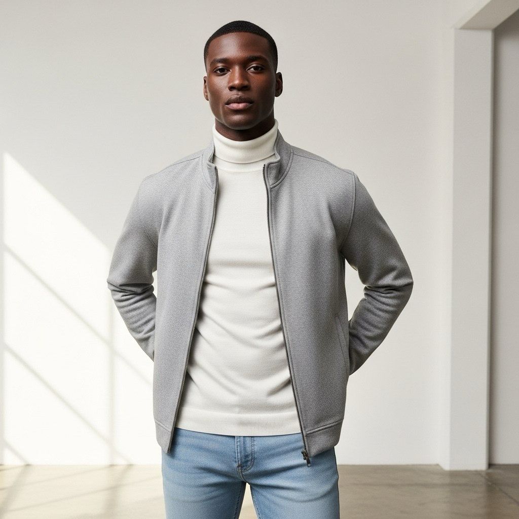 Standard Cotton Zip Turtle Neck Jacket