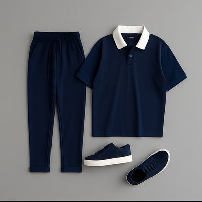 Standard Cotton Collar Patch Tee And Pants
