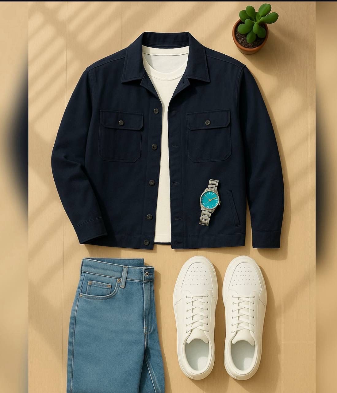 Standard Cotton Button Pocket Jacket And Denim Premium