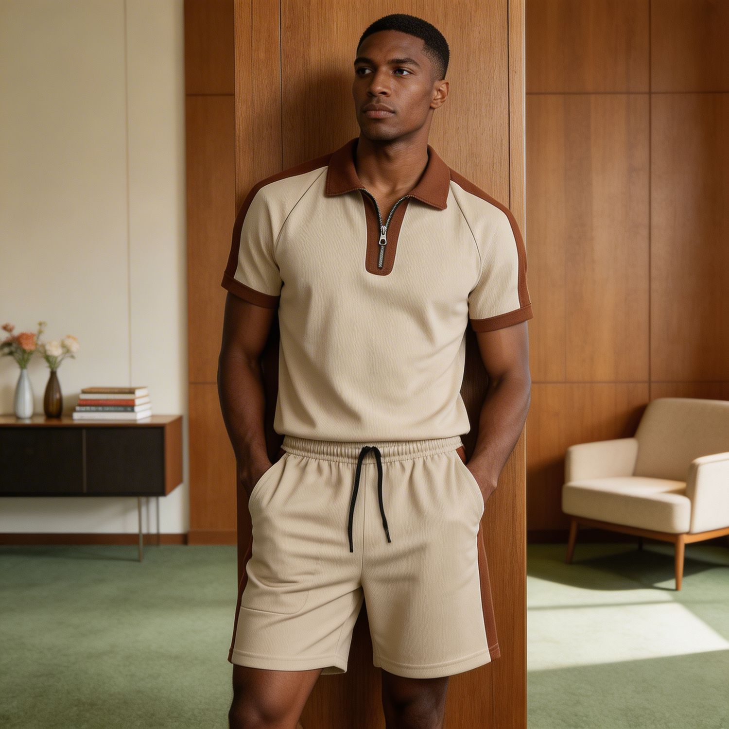 Standard Cotton Knit Rib Polo And Pants Set