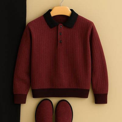 Standard Cotton Ribbed Collar Sweatshirt