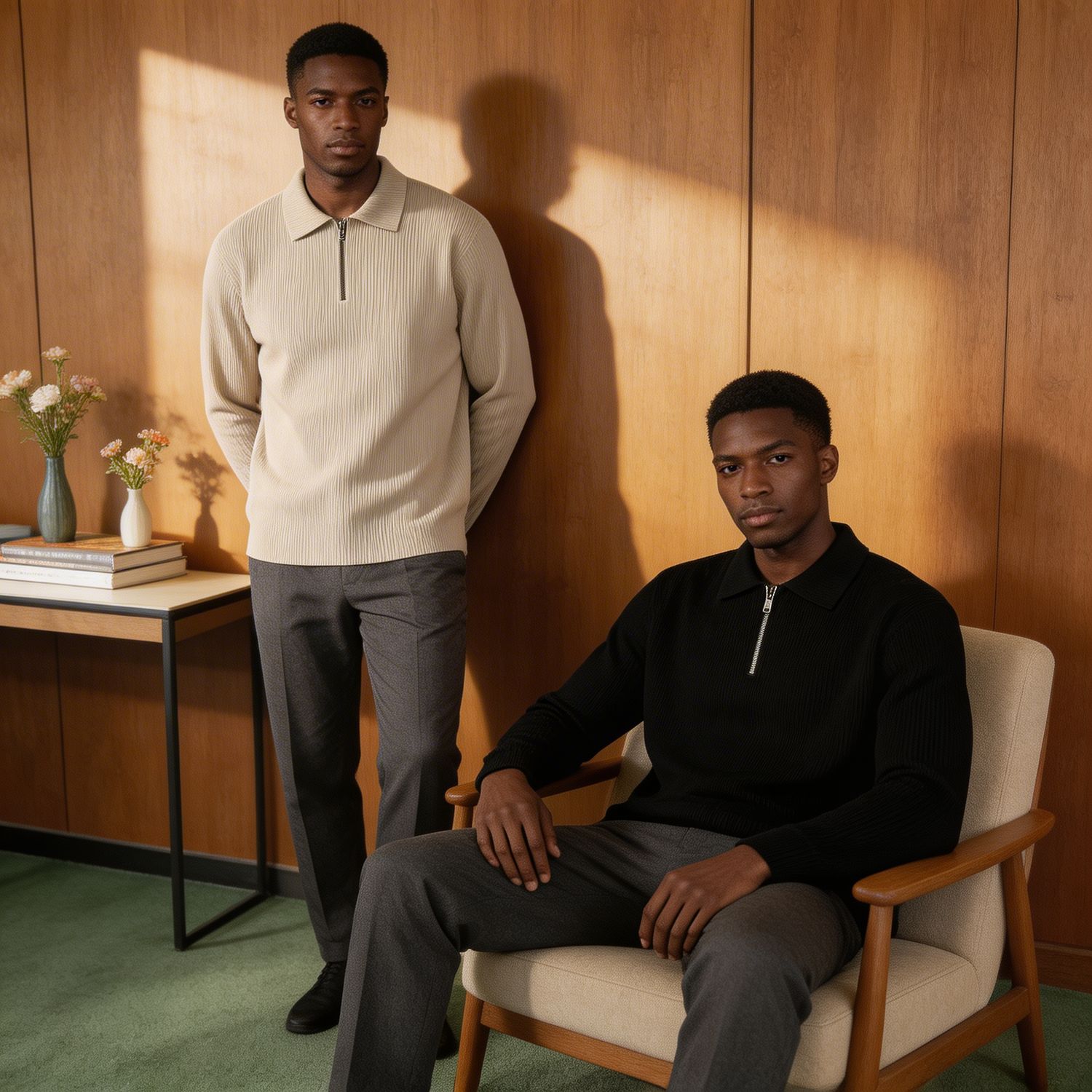 Standard Cotton Long Sleeve Zip Up Polo