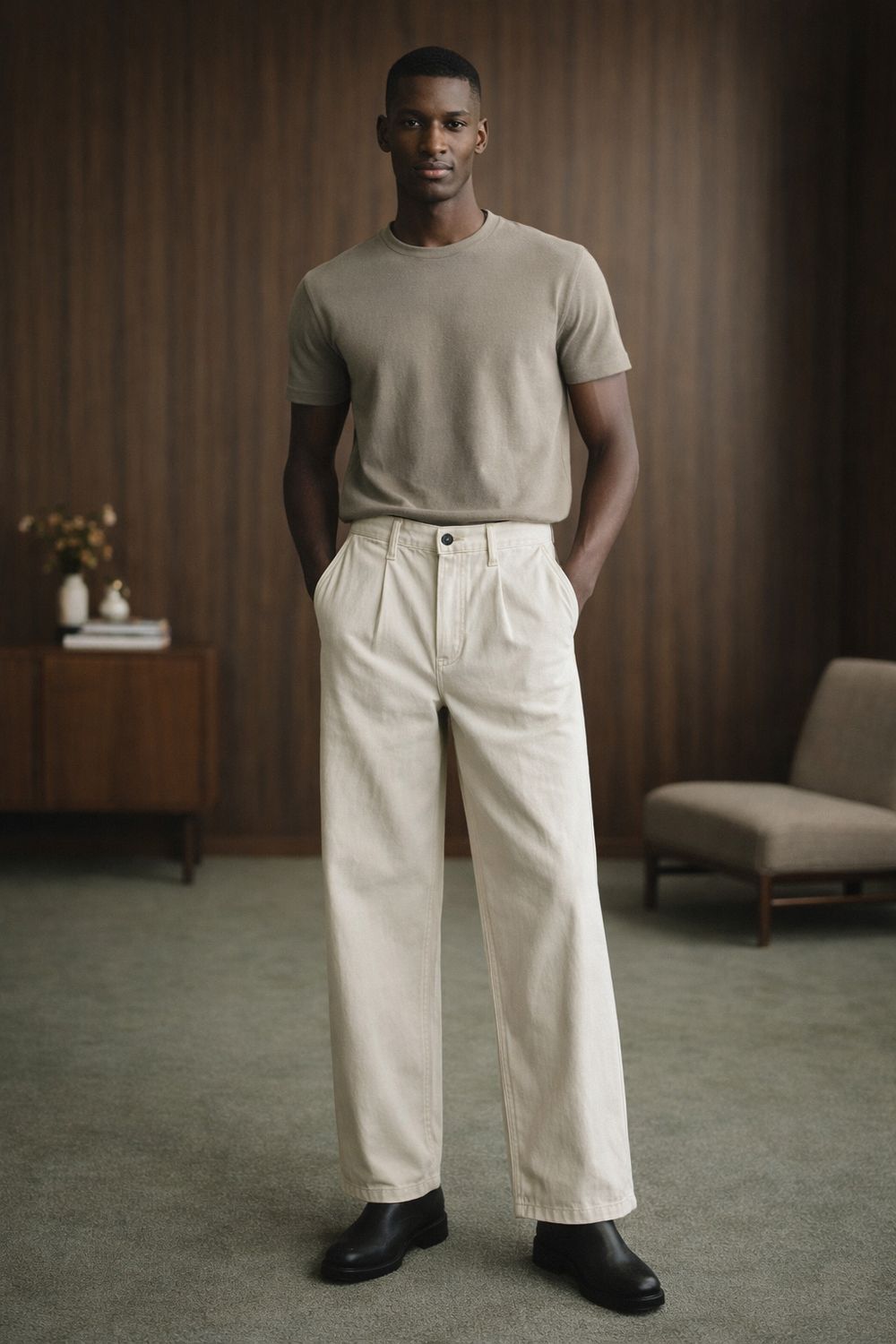 Standard Cotton Wide-leg Chinos Pants