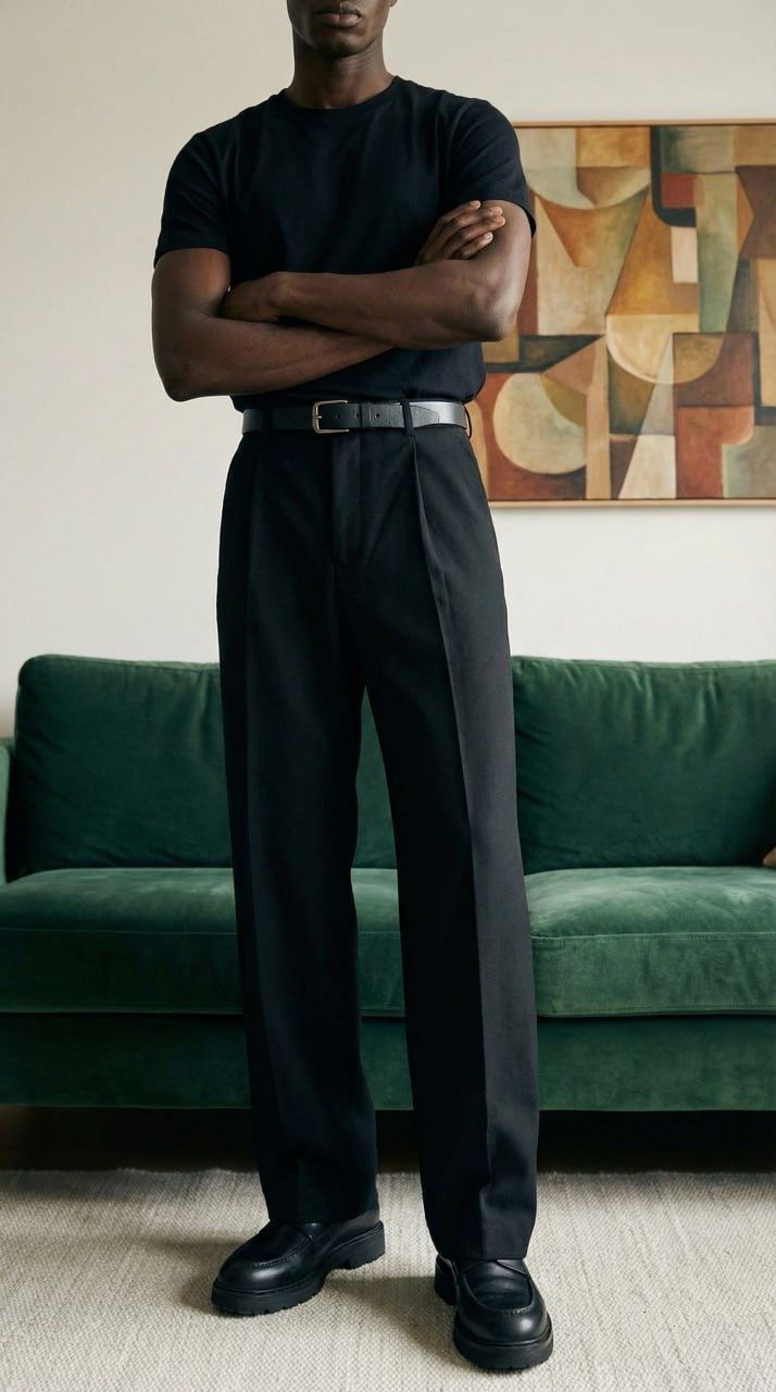 Standard Cotton Straight Pleated Pants
