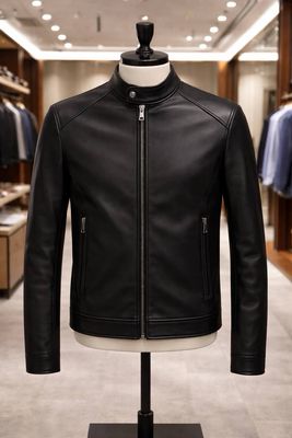 Leather Button Turtleneck Jacket