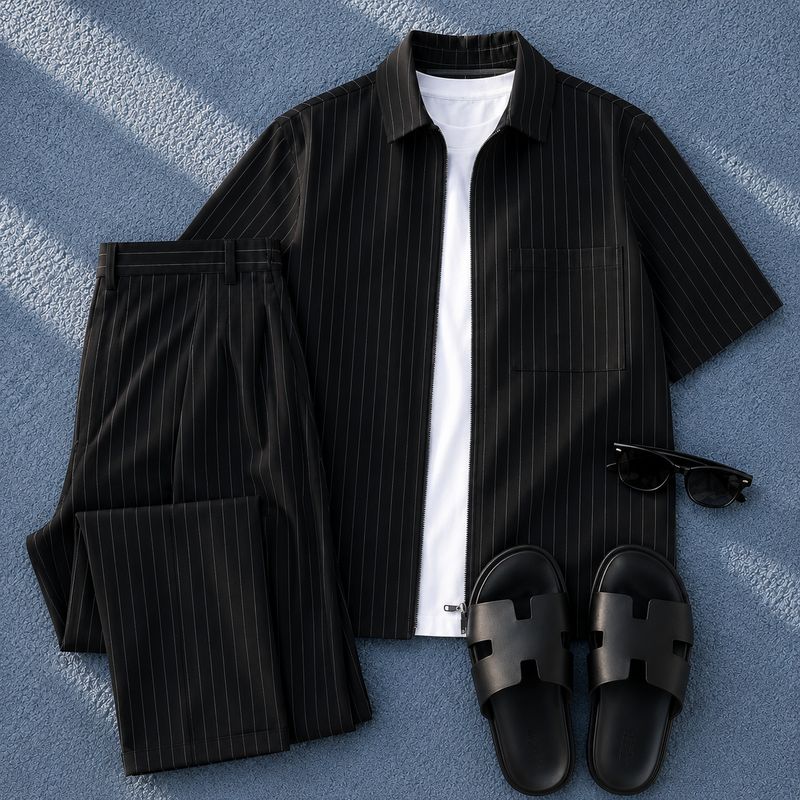 Pinstripe Zip Up shirt Set