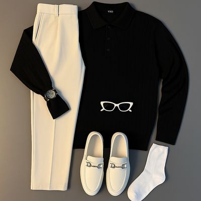 Standard Cotton Ribbed Polo Sweatshirt