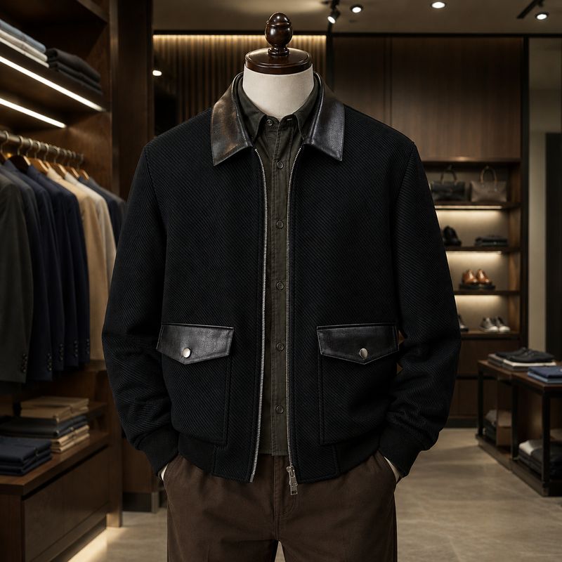 Leather Collar Bomber jacket