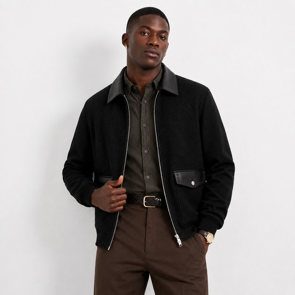 Leather Collar Bomber jacket