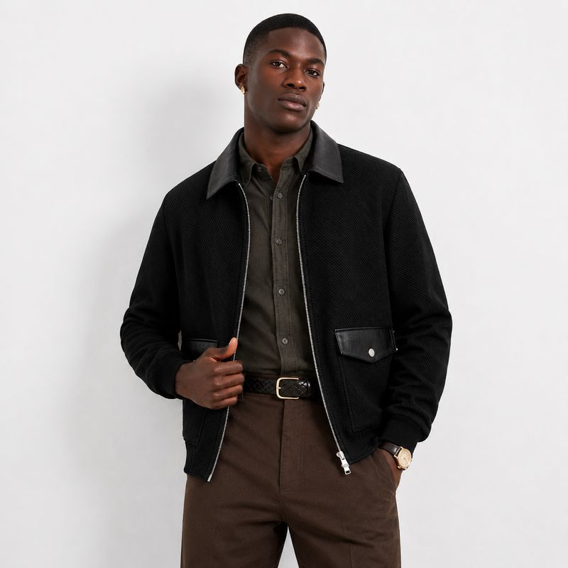 Leather Collar Bomber jacket