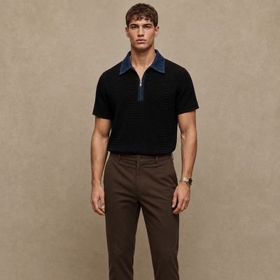 Contrast collar Polos and Pants