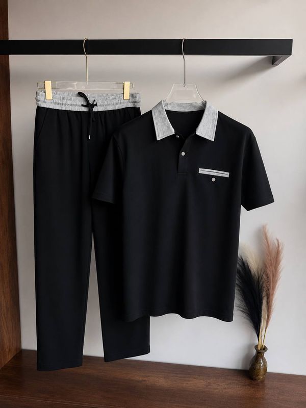 Contrast Polo and Sweatpants