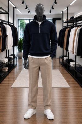Quarter-Zip Fleece Sweatshirt &amp; Straight-Leg Trousers Set