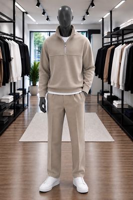 Quarter-Zip Fleece Sweatshirt &amp; Straight-Leg Trousers Set