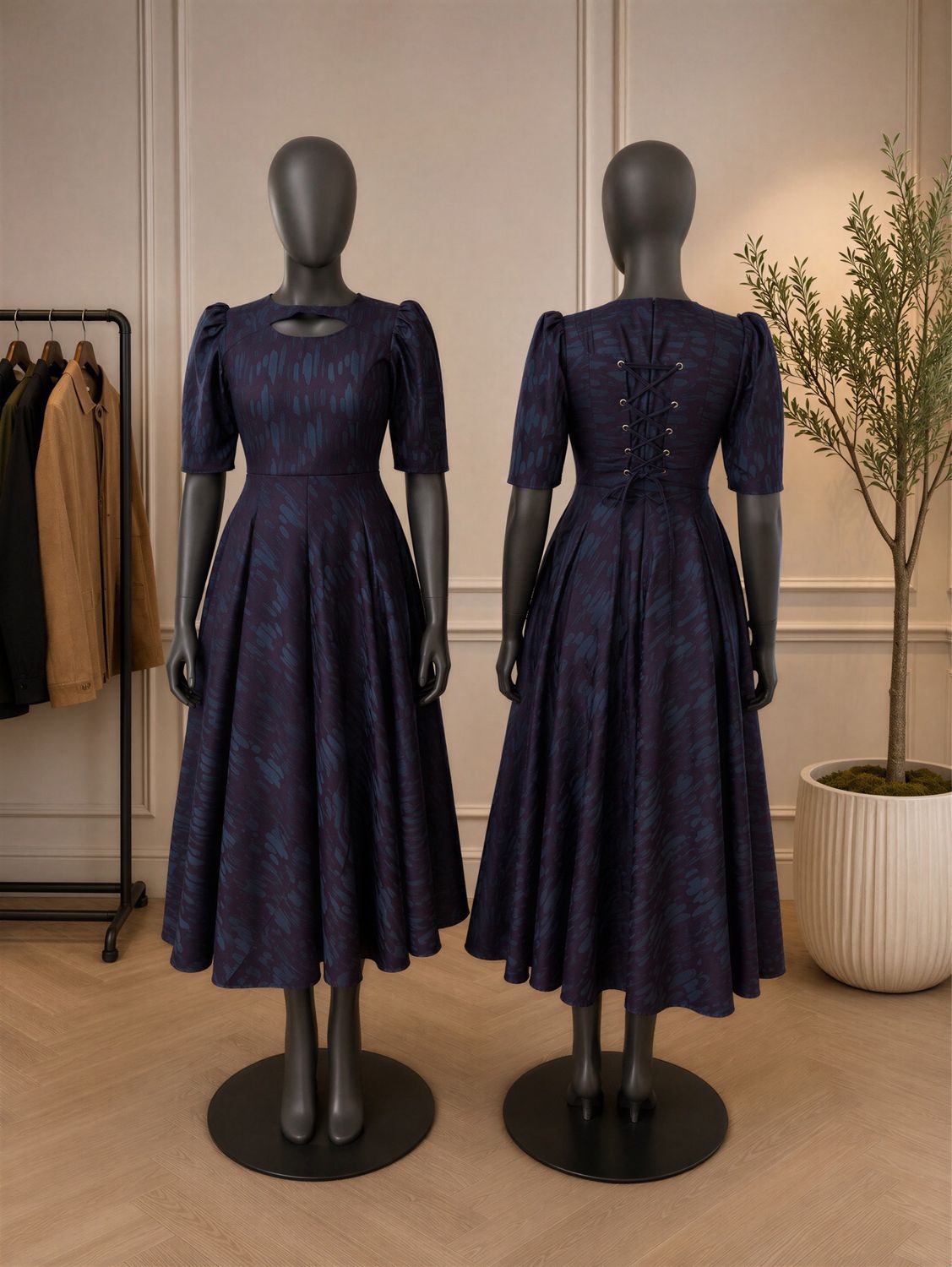 Navy And Plum Midi Dress