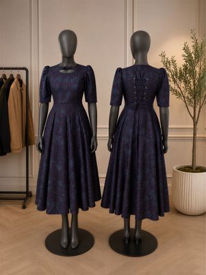 Navy And Plum Midi Dress