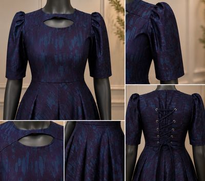 Navy And Plum Midi Dress