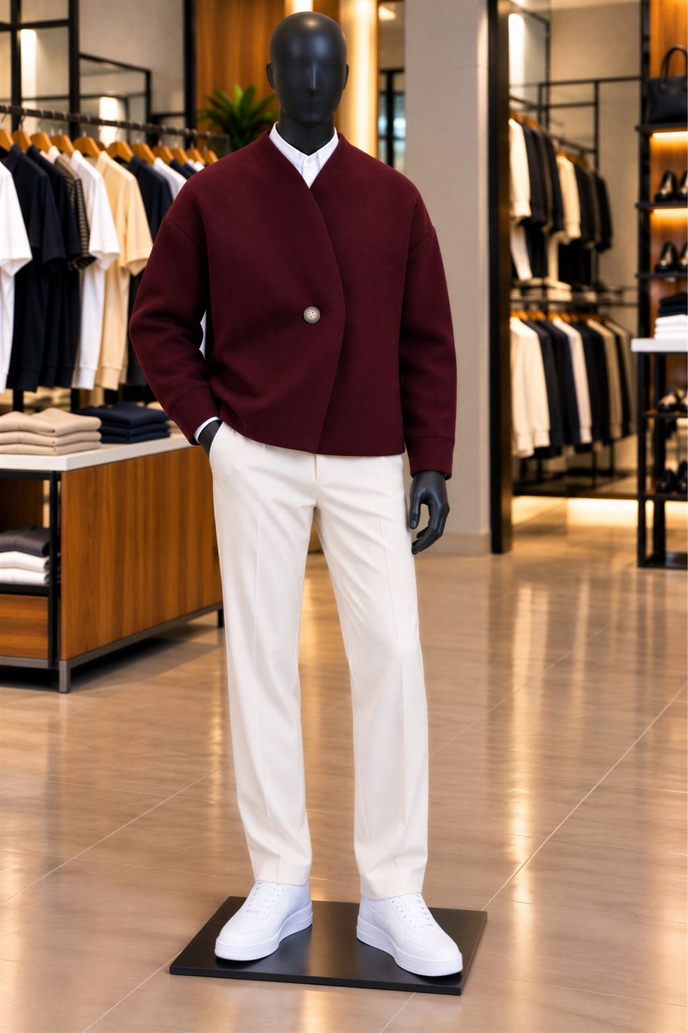 Collarless Single Button Jacket