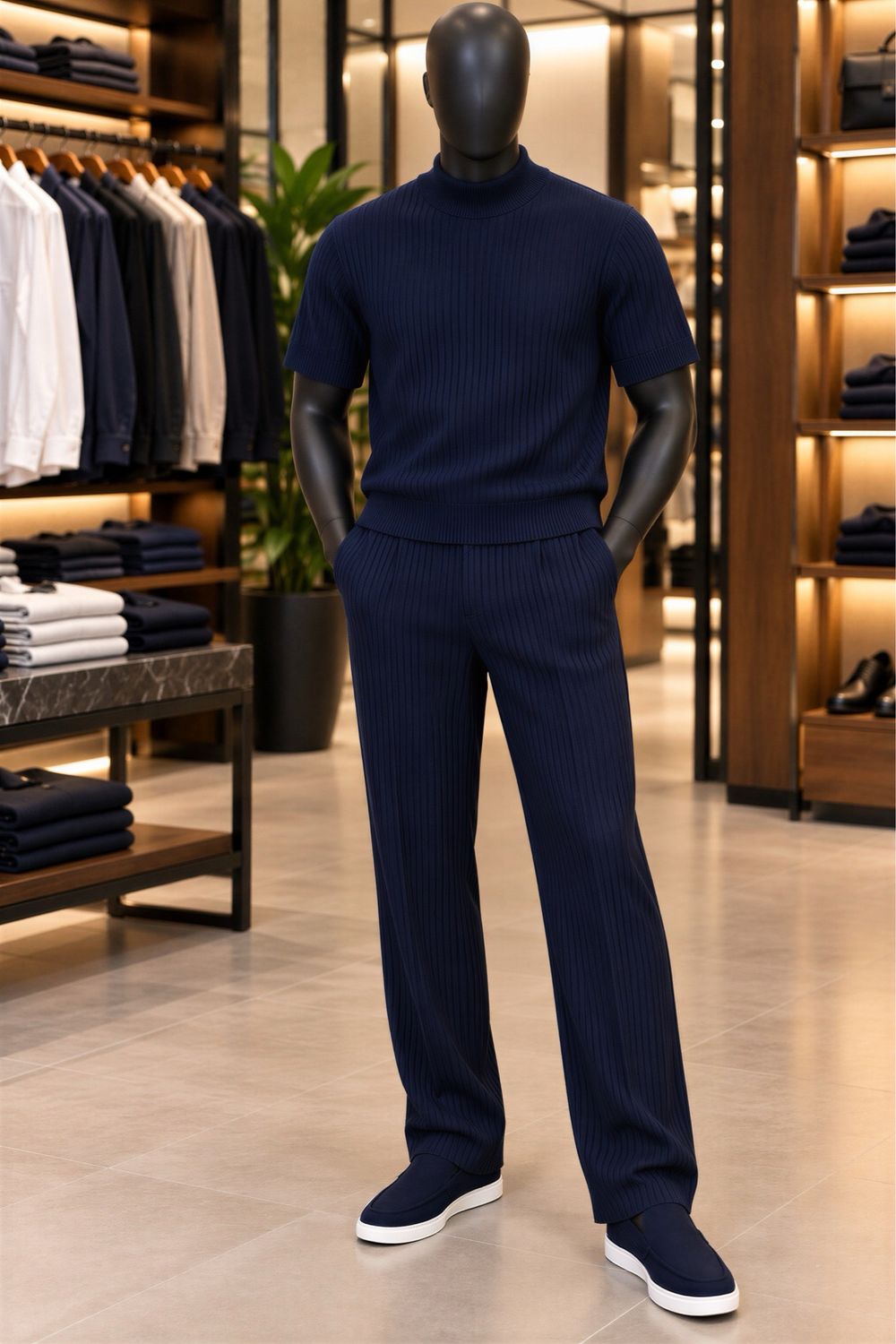 Turtle Neck Ribbed Set