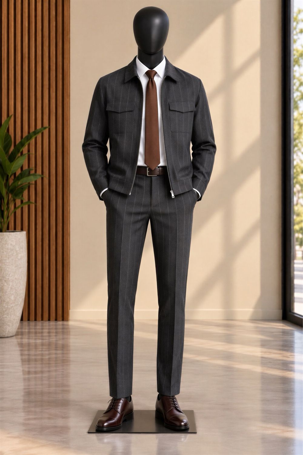 Men’s Charcoal Pinstripe Linen Set