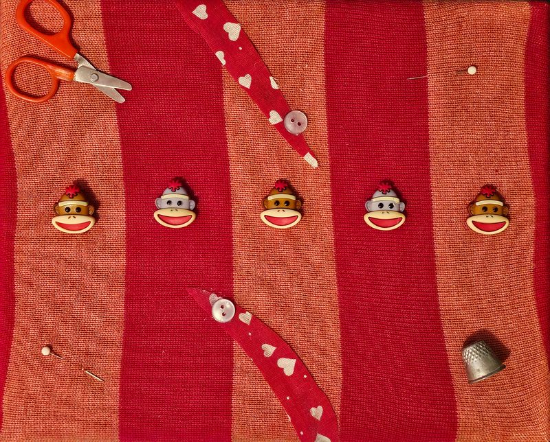 Sewing Sock Monkey Assemblage Wall Hanging