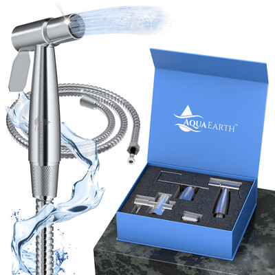 Aqua Earth Luxury Bidet Sprayer Set | Handheld Bidet Shattaf Toilet Spray | Stainless Steel Bathroom Baby Cloth Diaper Sprayer | Support Wall or Toilet Mount