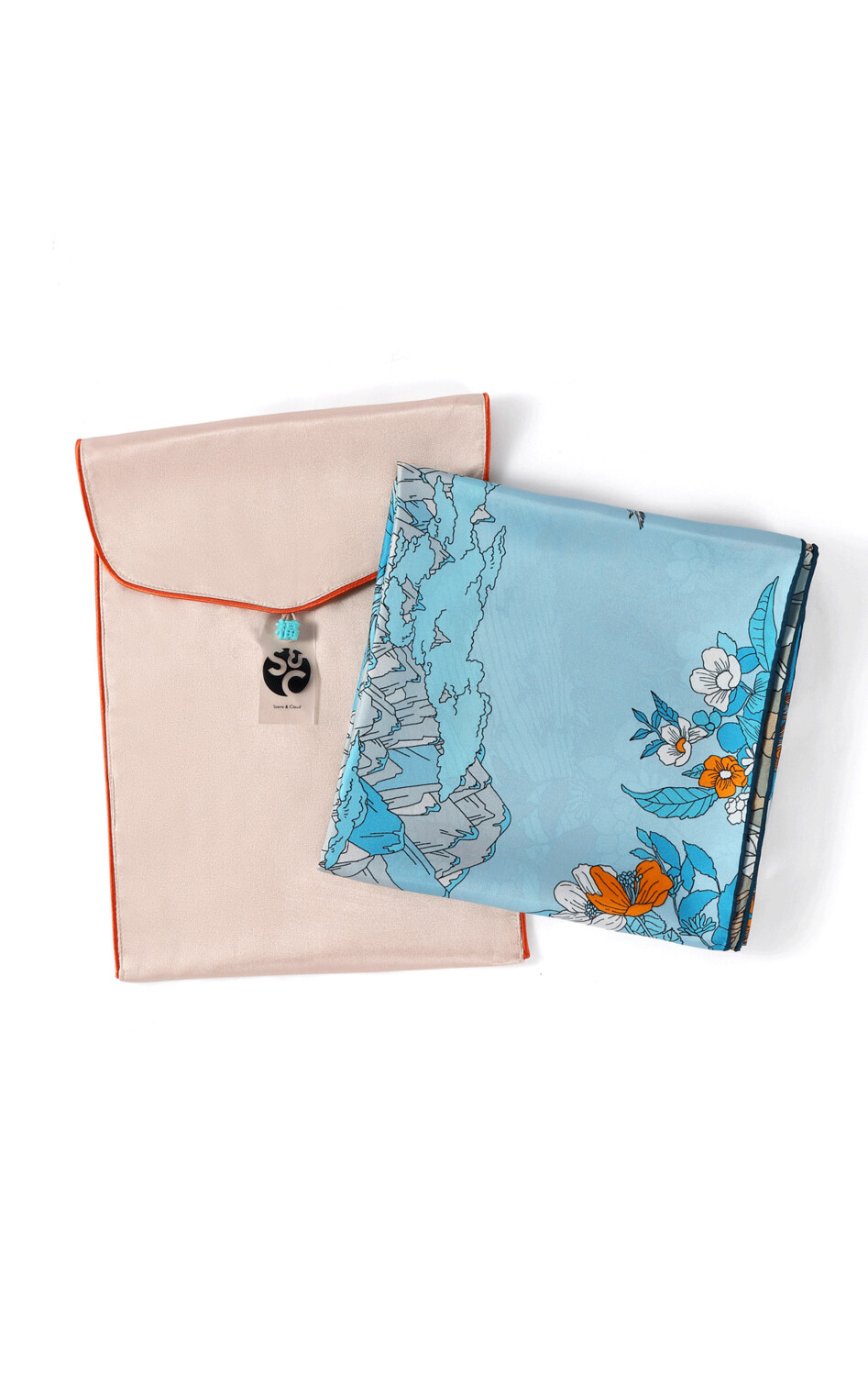 Scarf Chinese Landscape Blue/Ochre