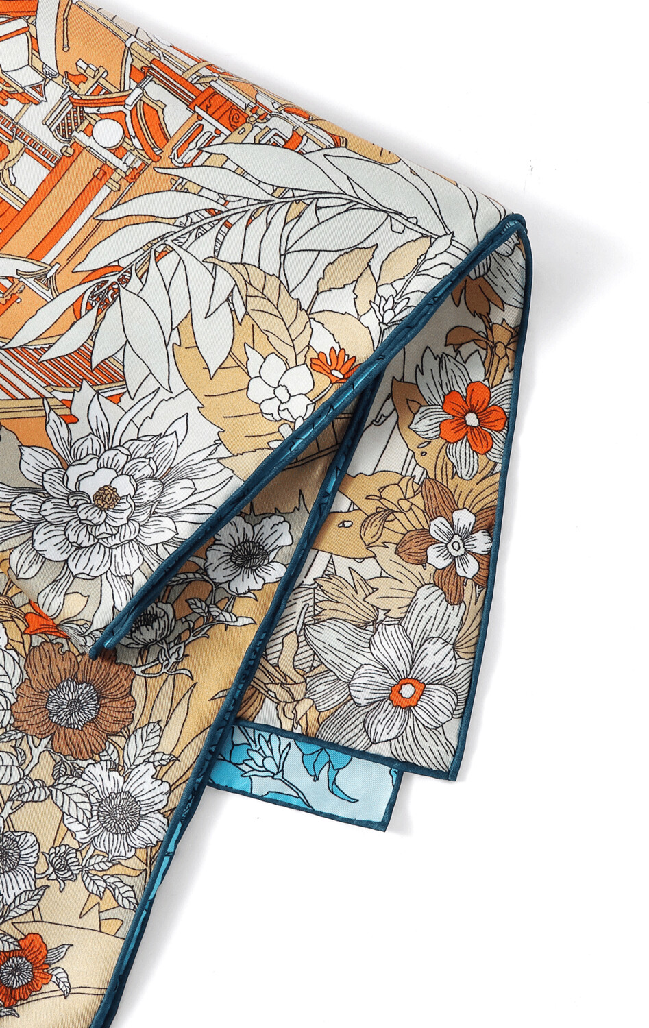 Scarf Chinese Landscape Blue/Ochre