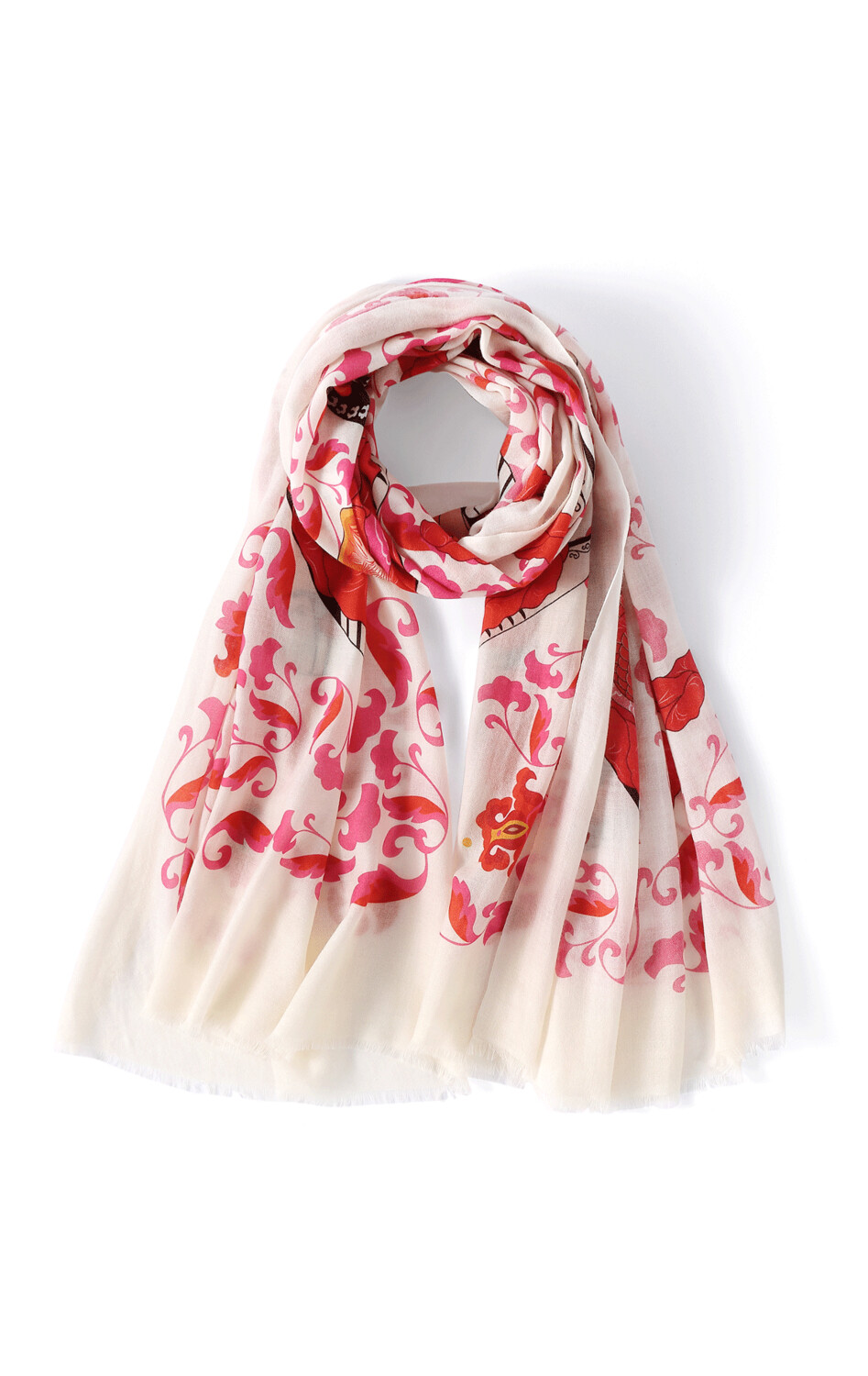 Wool Scarf Chinese Kite Off-White/Red