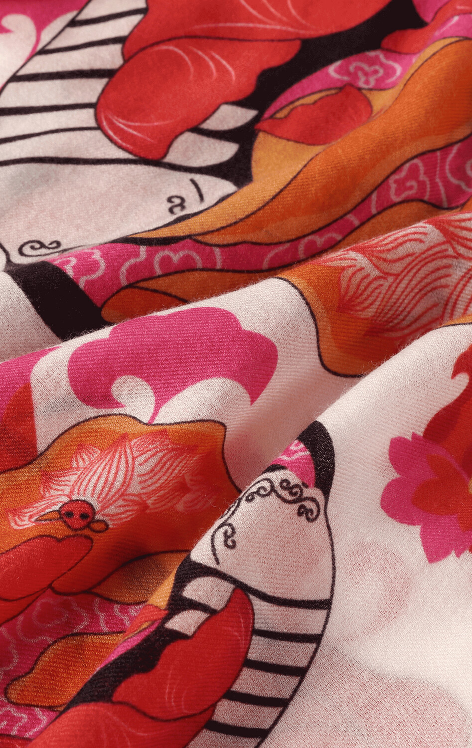 Wool Scarf Chinese Kite Off-White/Red