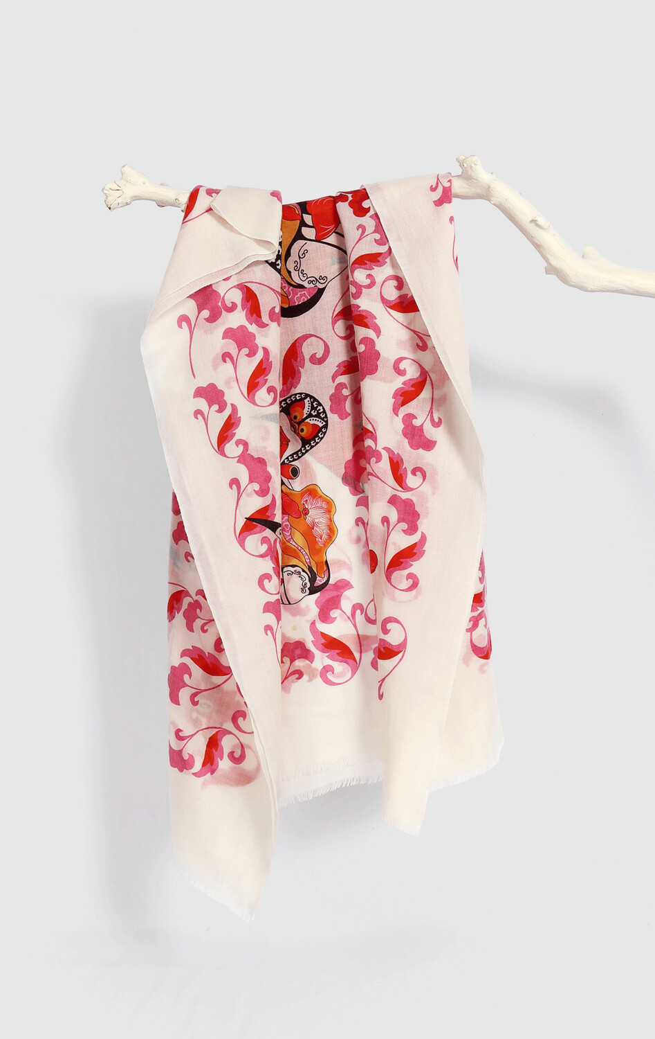 Wool Scarf Chinese Kite Off-White/Red