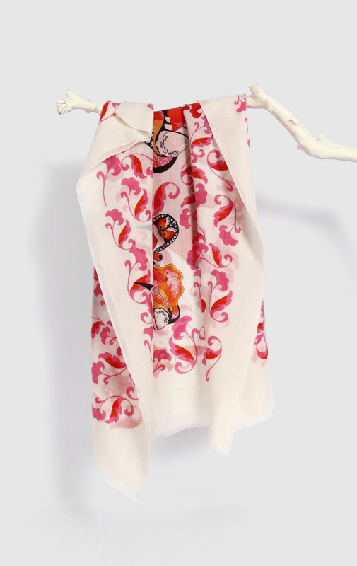 Wool Scarf Chinese Kite Off-White/Red
