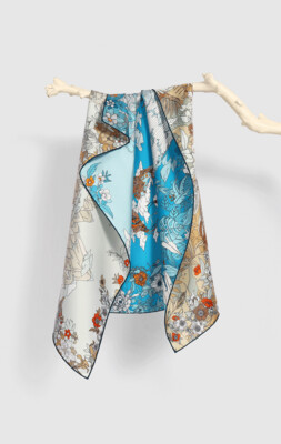 Scarf Chinese Landscape Blue/Ochre