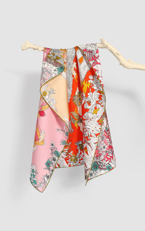Scarf Chinese Landscape Orange/Pink