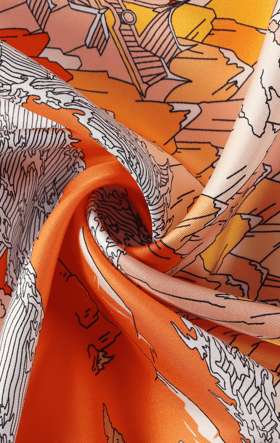 Scarf Chinese Landscape Orange/Pink